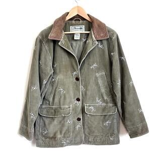 LL Bean Hunting Dog Corduroy Womens Chore Coat Barn Jacket Size MP Embroidered